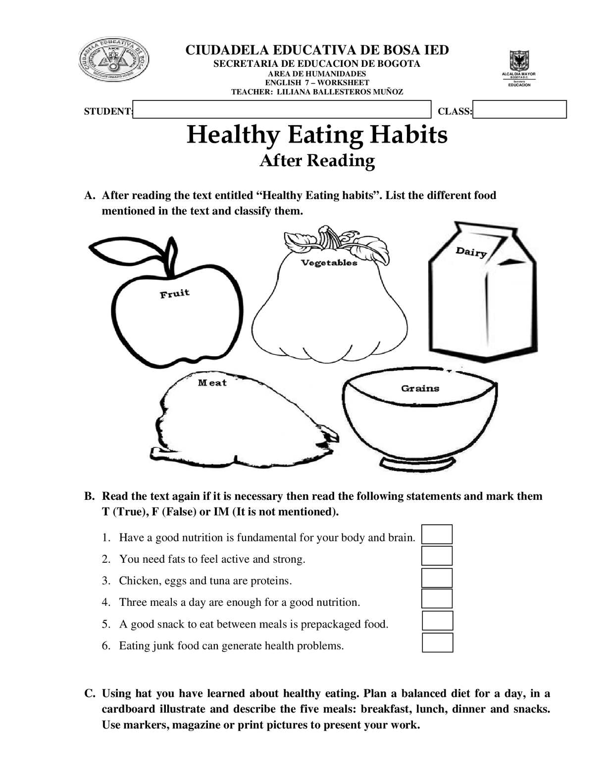 Nutrition Reading Comprehension Worksheets Pdf