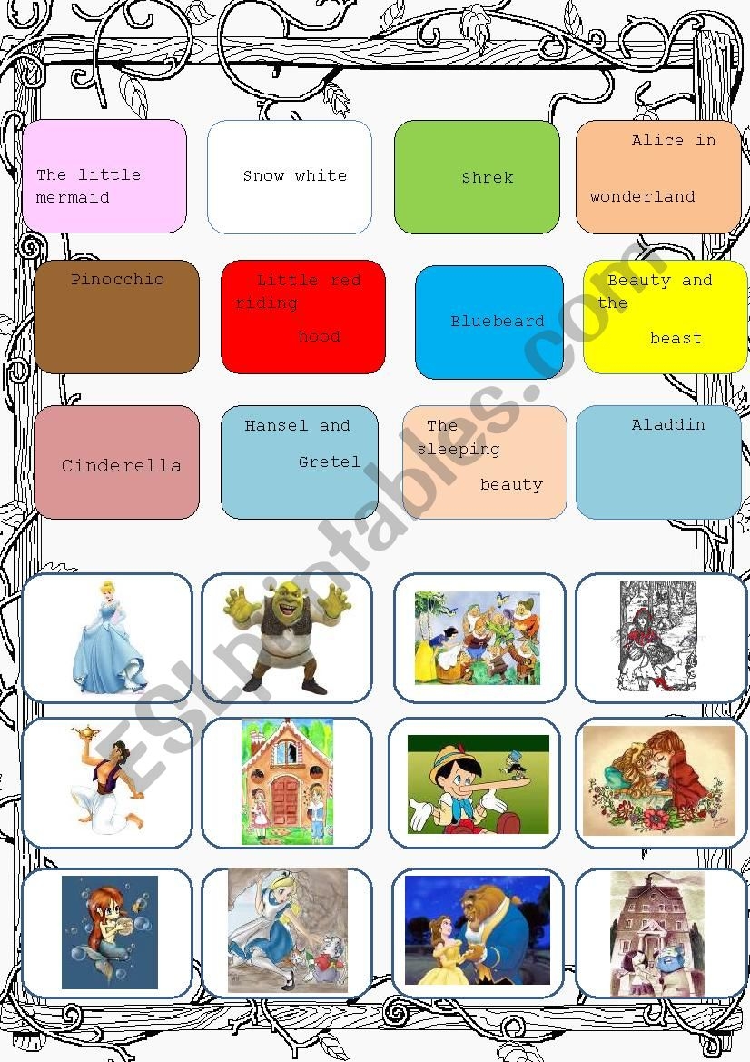 Fairy Tales Reading Comprehension Matching Exercises ESL 