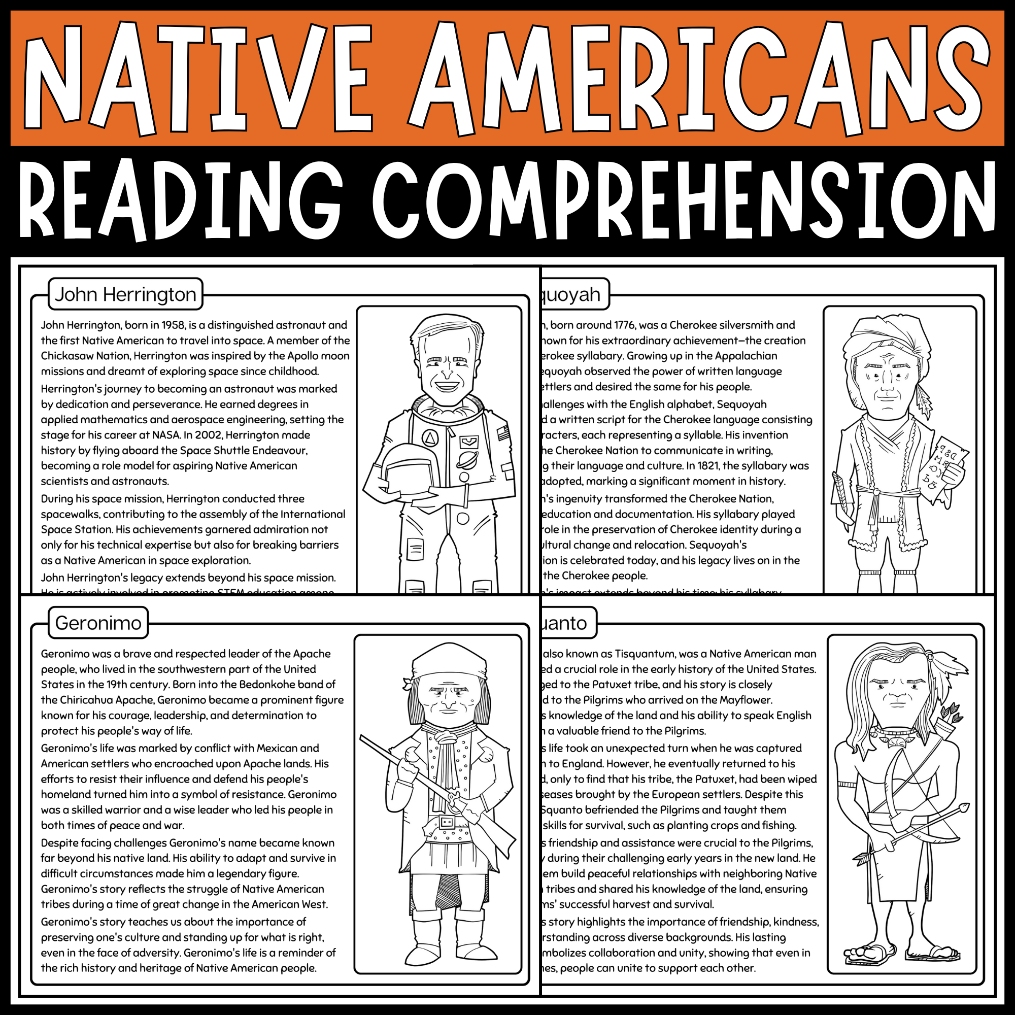 Famous Figures Native Americans Reading Comprehension Passages Bundle Made By Teachers