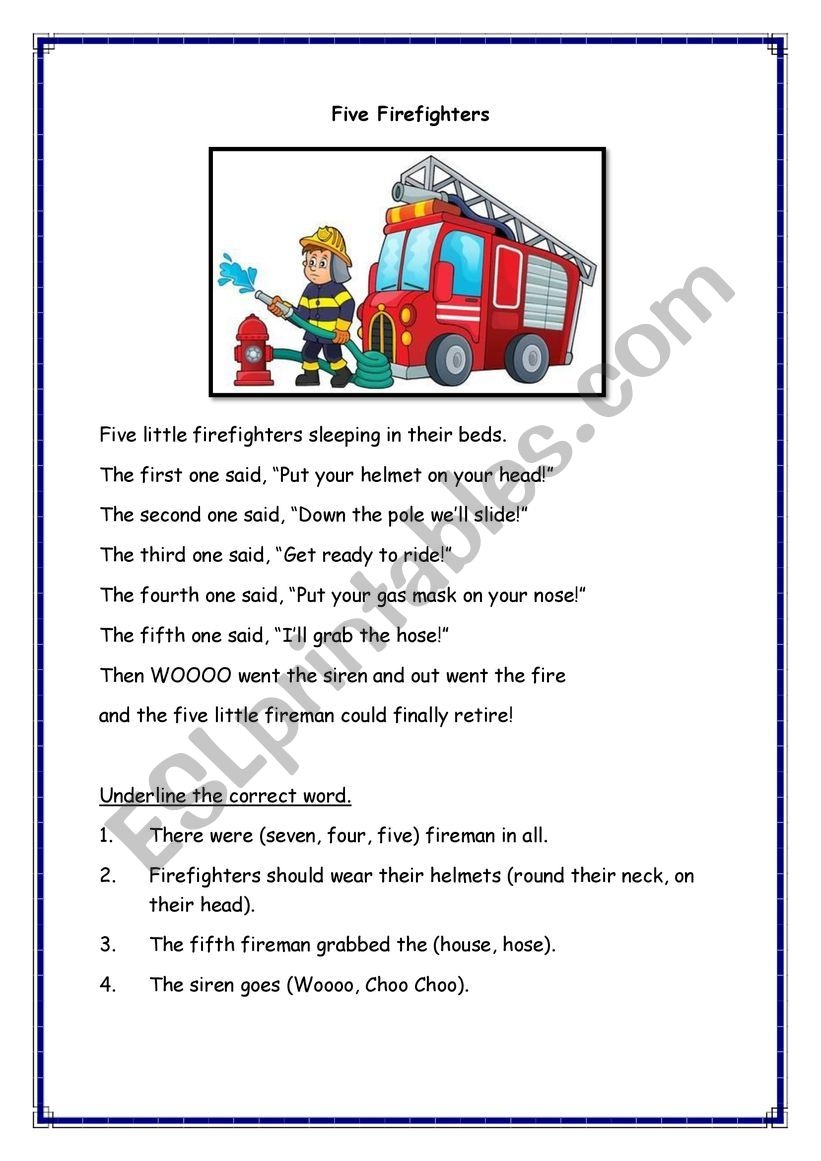 Fire Fighters Comprehension ESL Worksheet By Racpuli03 gmail