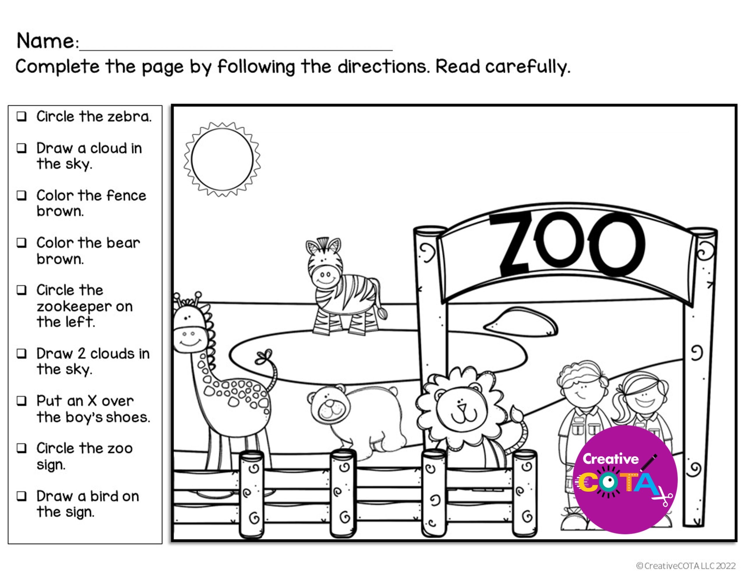 Following Directions Coloring Activity For Listening Comprehension 