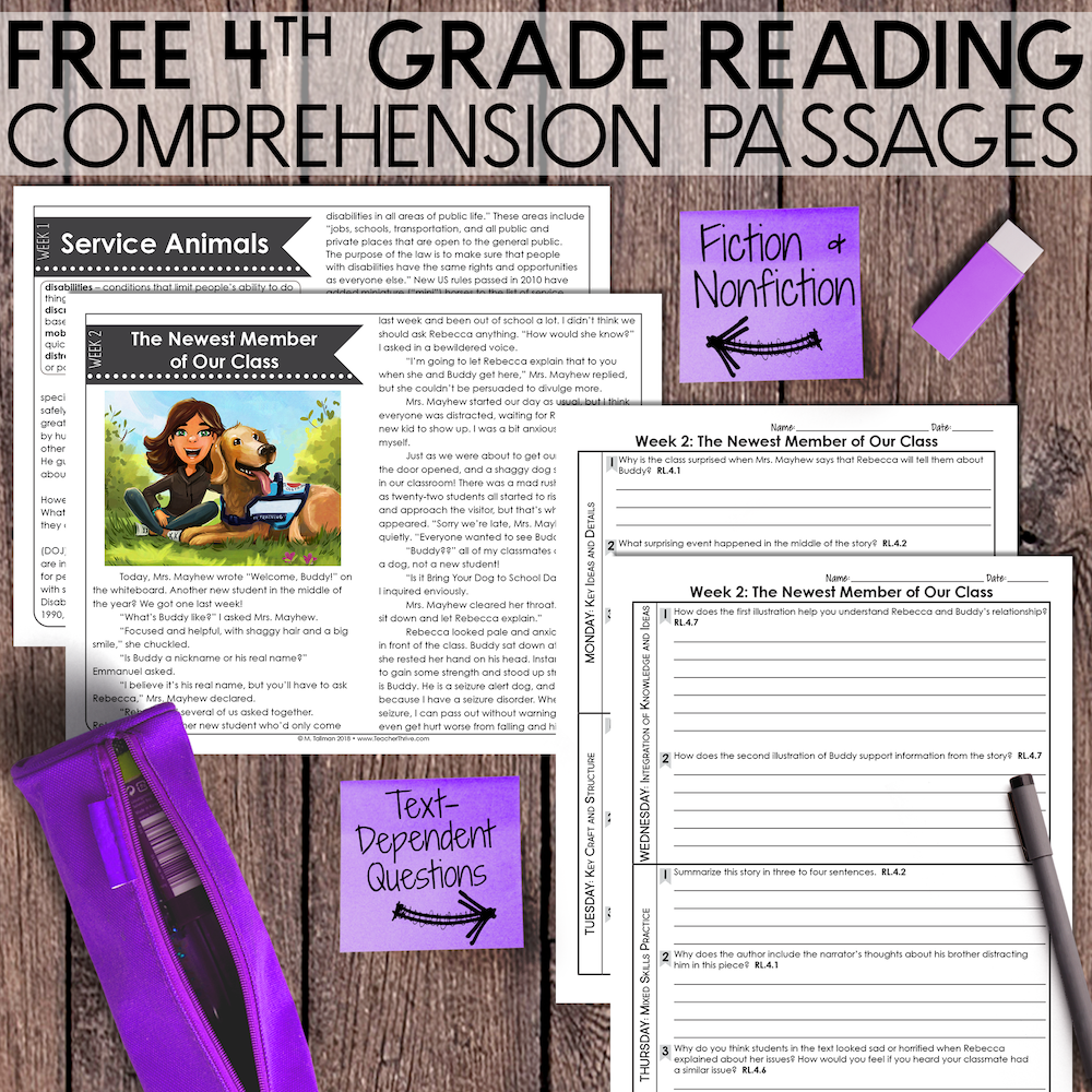 Free Fourth Grade Reading Comprehension Worksheets