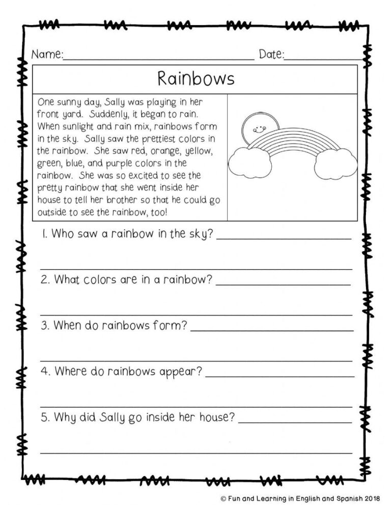 Free Comprehension Questions Worksheet Download Free