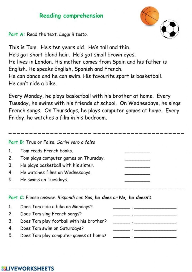 Free Elementary Reading Comprehension Worksheet Download Free