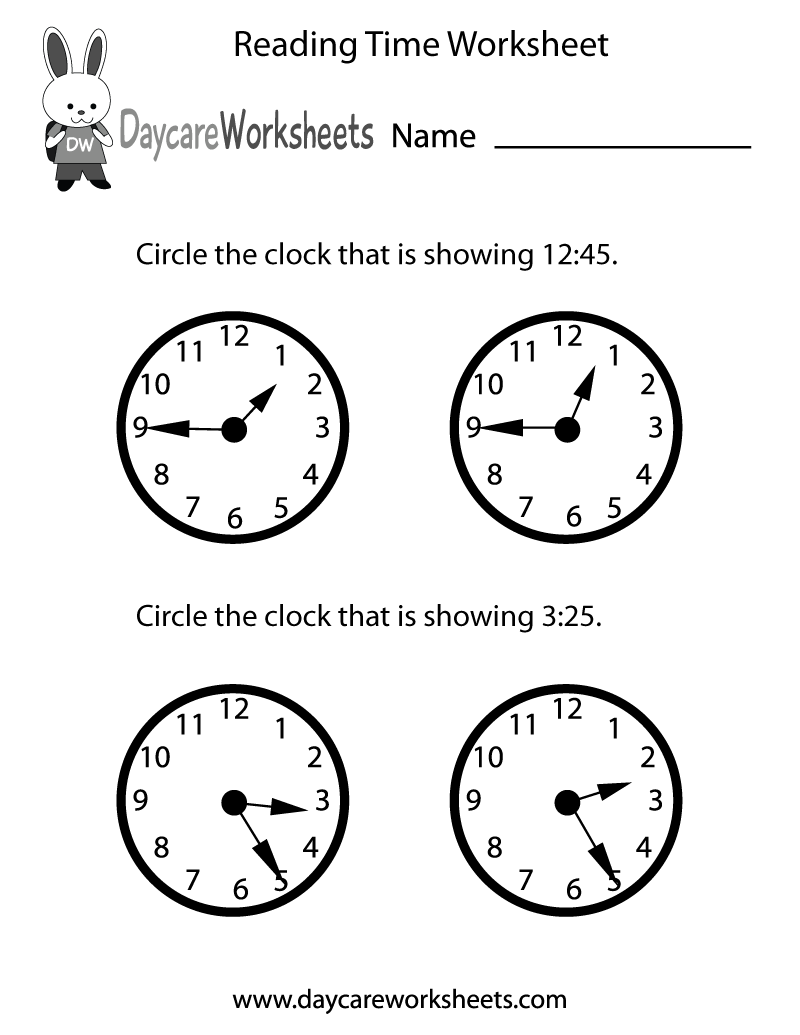 Free Preschool Reading Time Worksheet