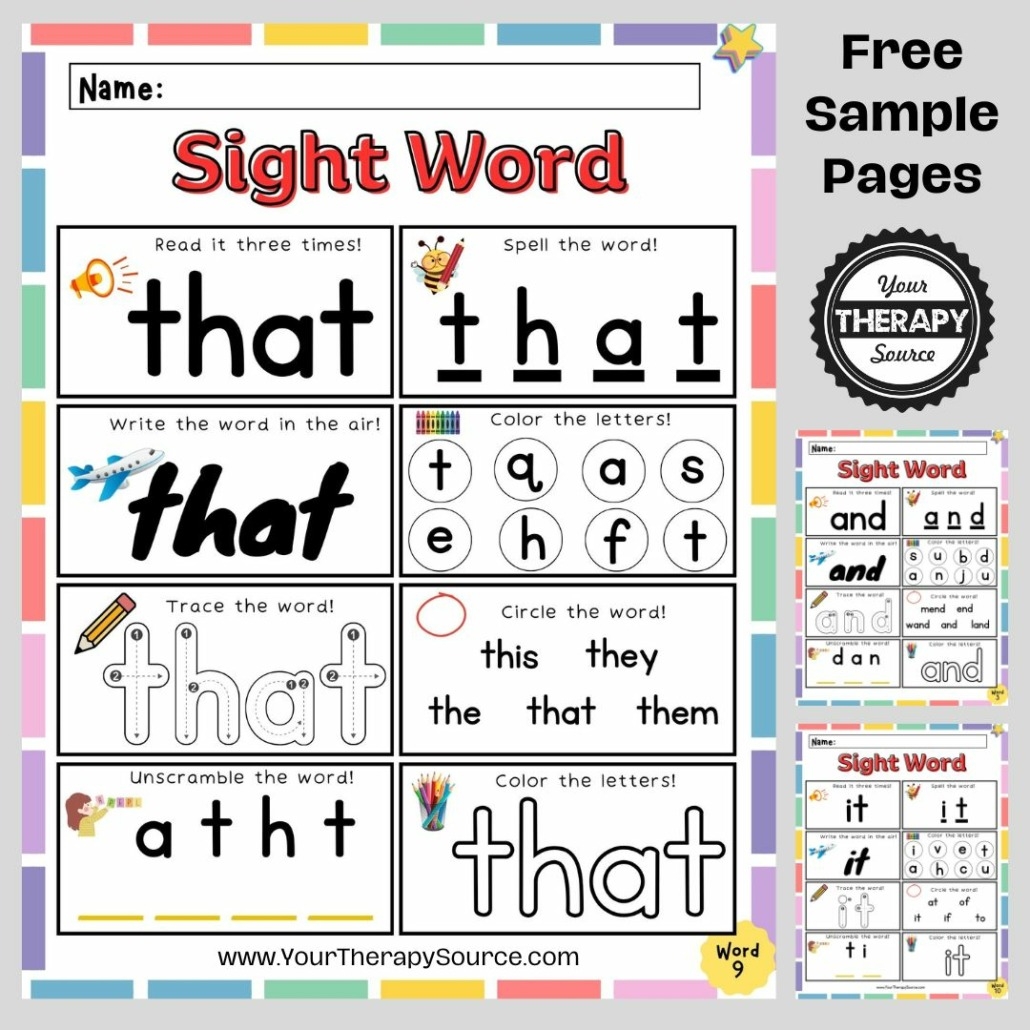 Free Preschool U0026 Kindergarten Sight Words Worksheets Printable Worksheets Library