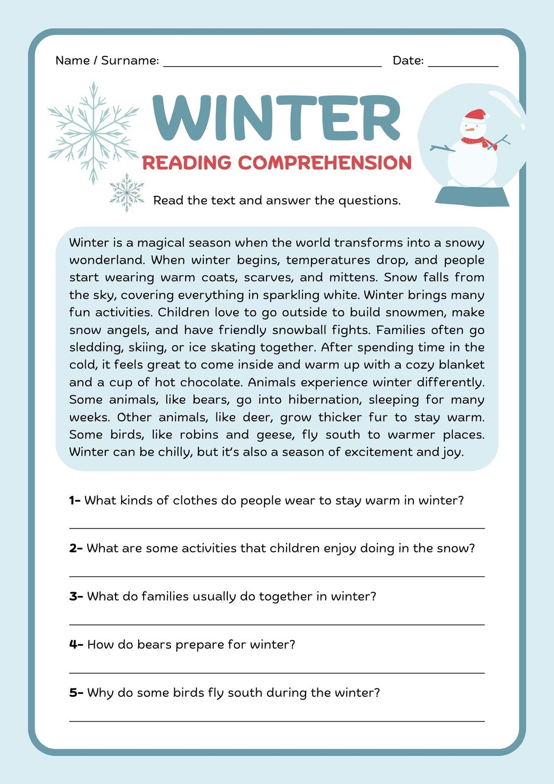 Reading Comprehension Worksheets Printable Free