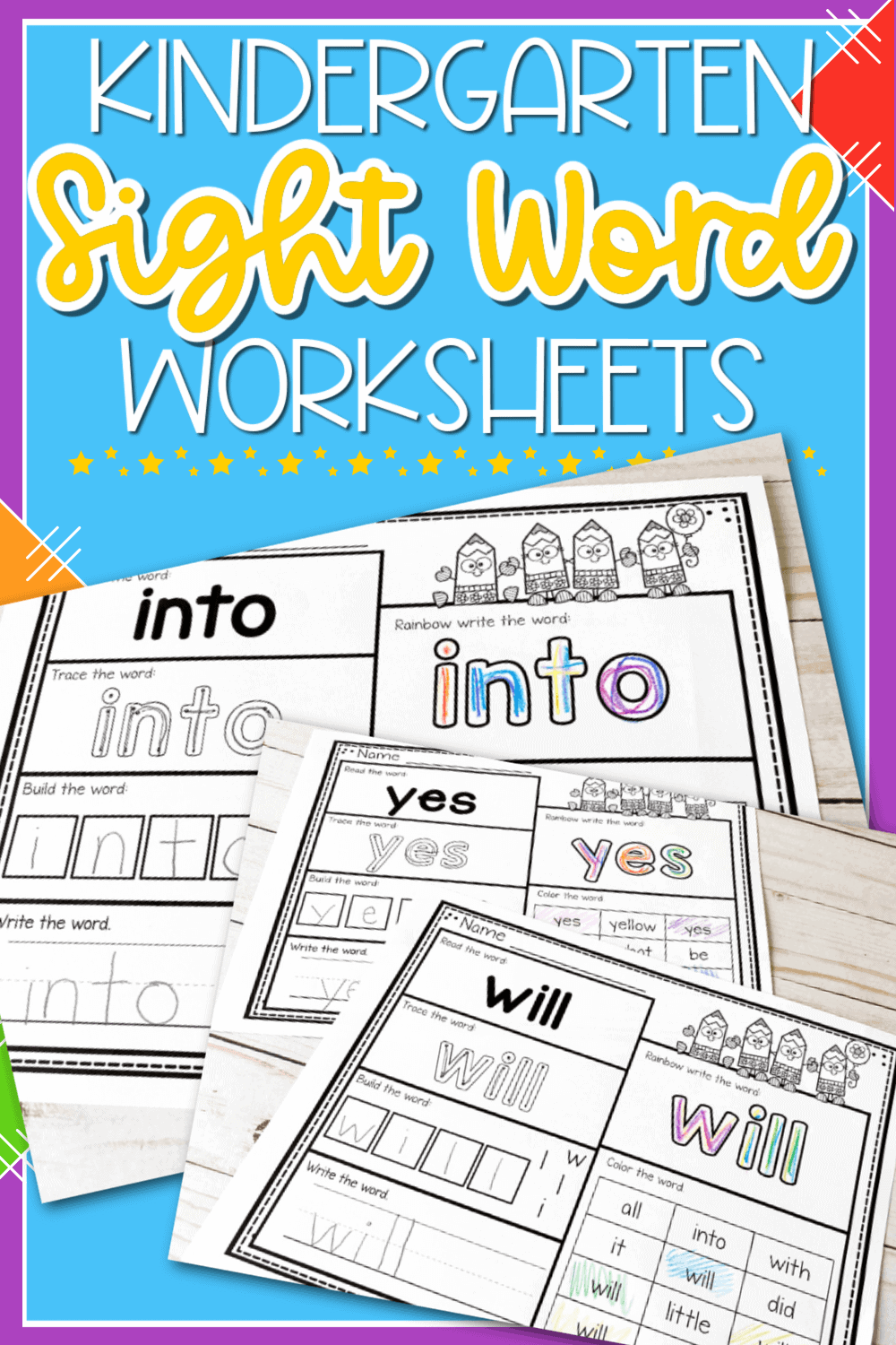 Free Printable Kindergarten Sight Words Worksheets