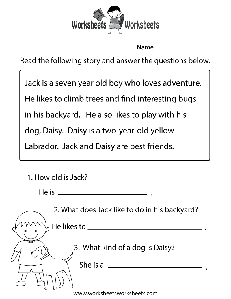 Free Printable Reading Comprehension Practice Worksheet 