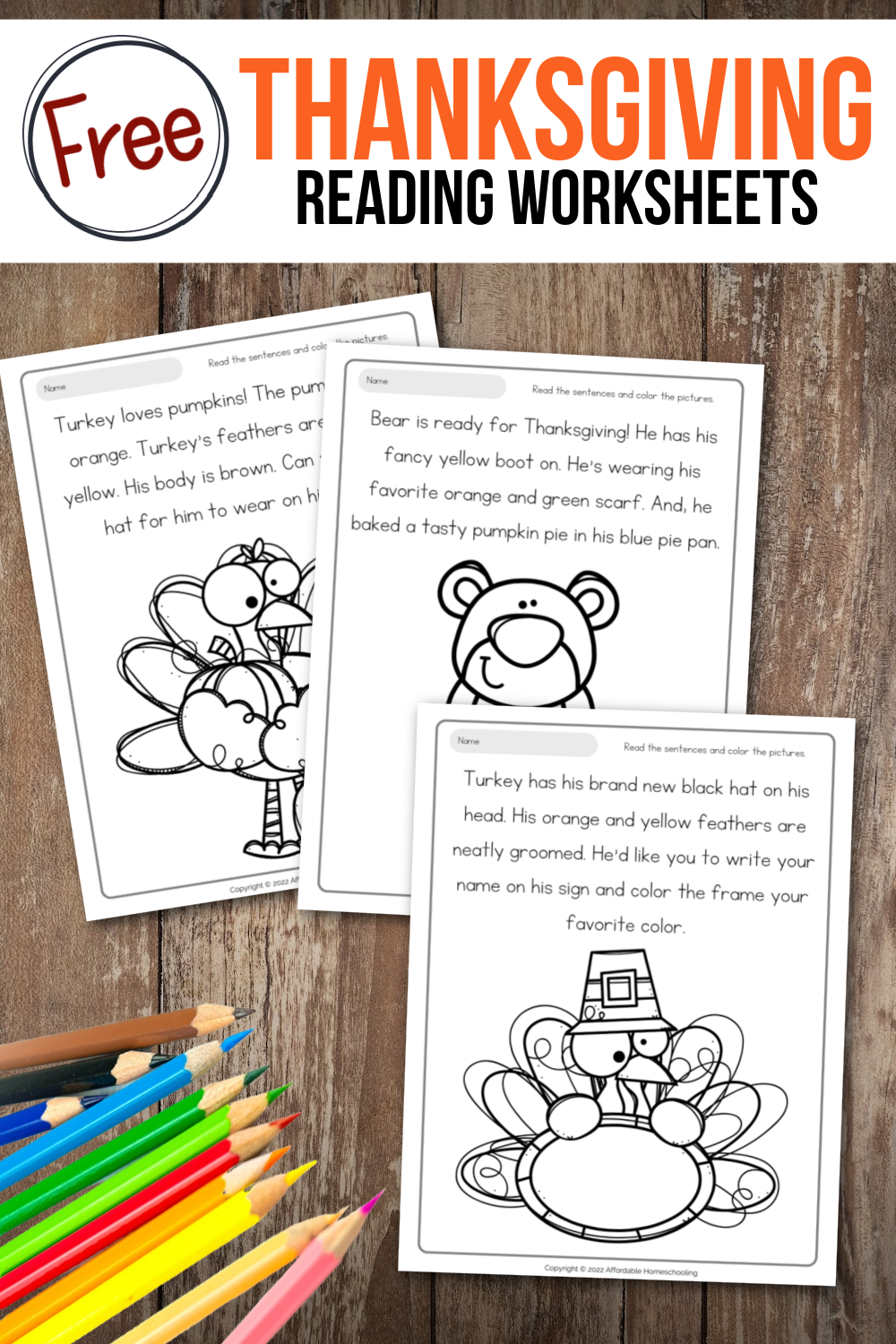 Free Printable Thanksgiving Reading Worksheets