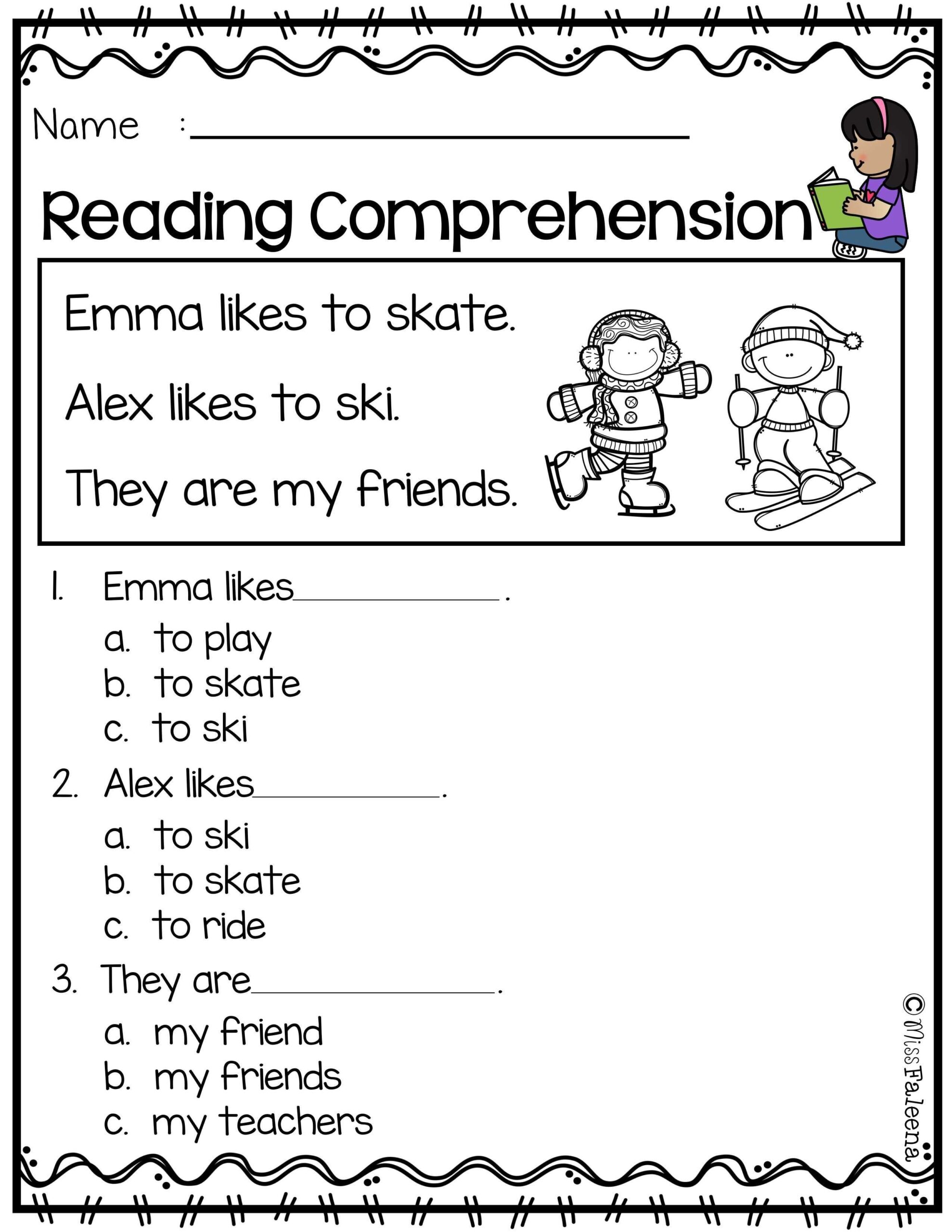 Reading Comprehension Printable Kindergarten Worksheets