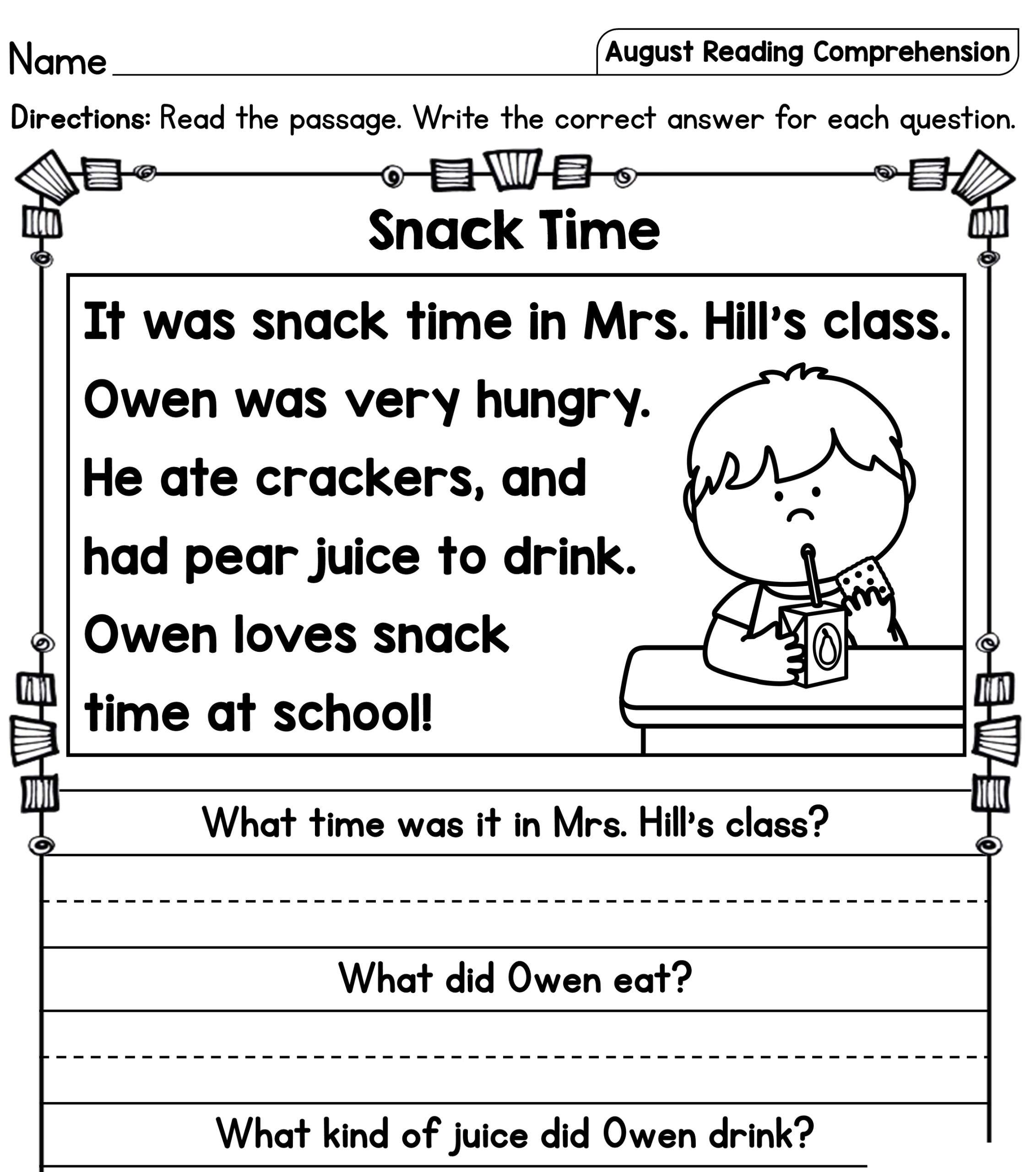 Free Reading Readiness Worksheets For Kindergarten