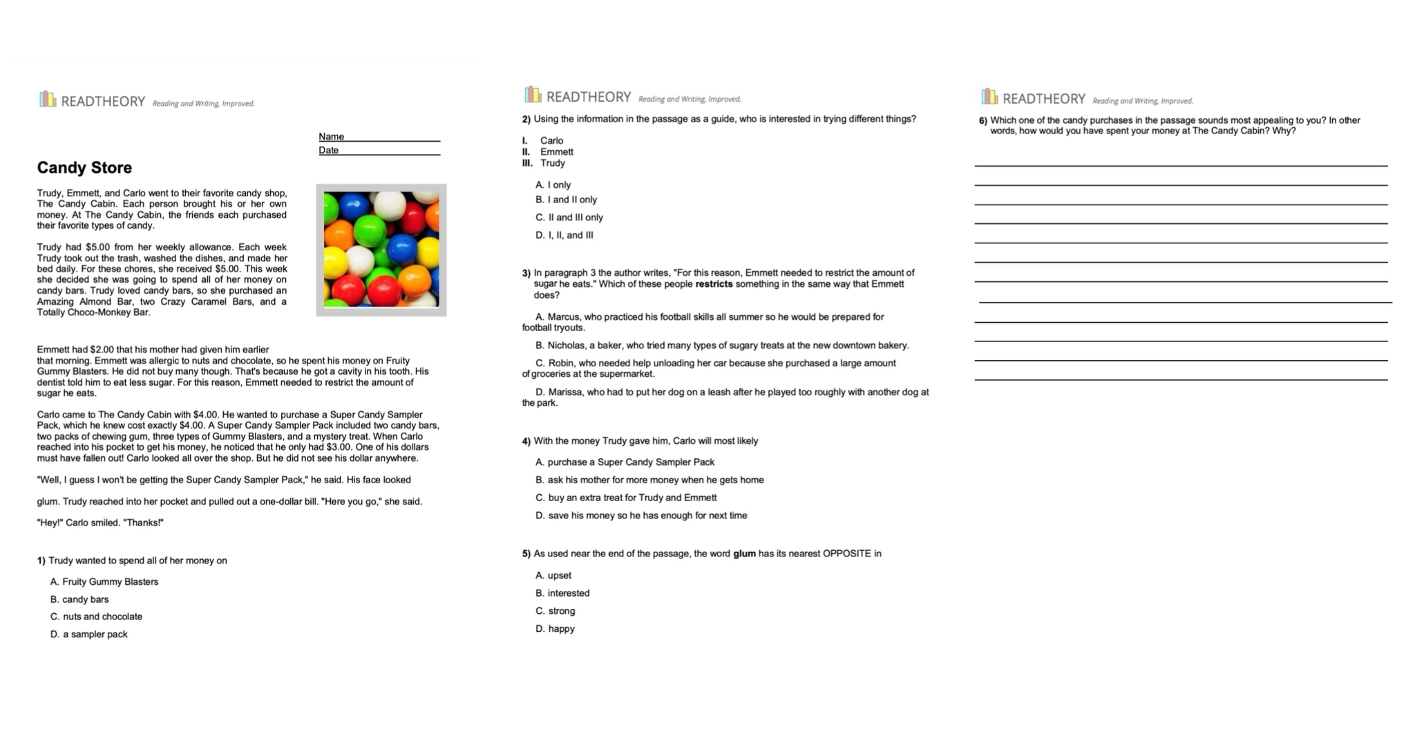 Free Printable Reading Worksheets Grade 12