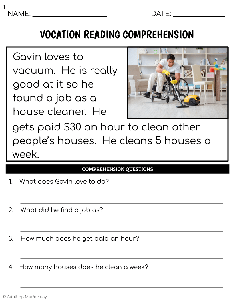 Free Reading Comprehension Worksheets For Adults