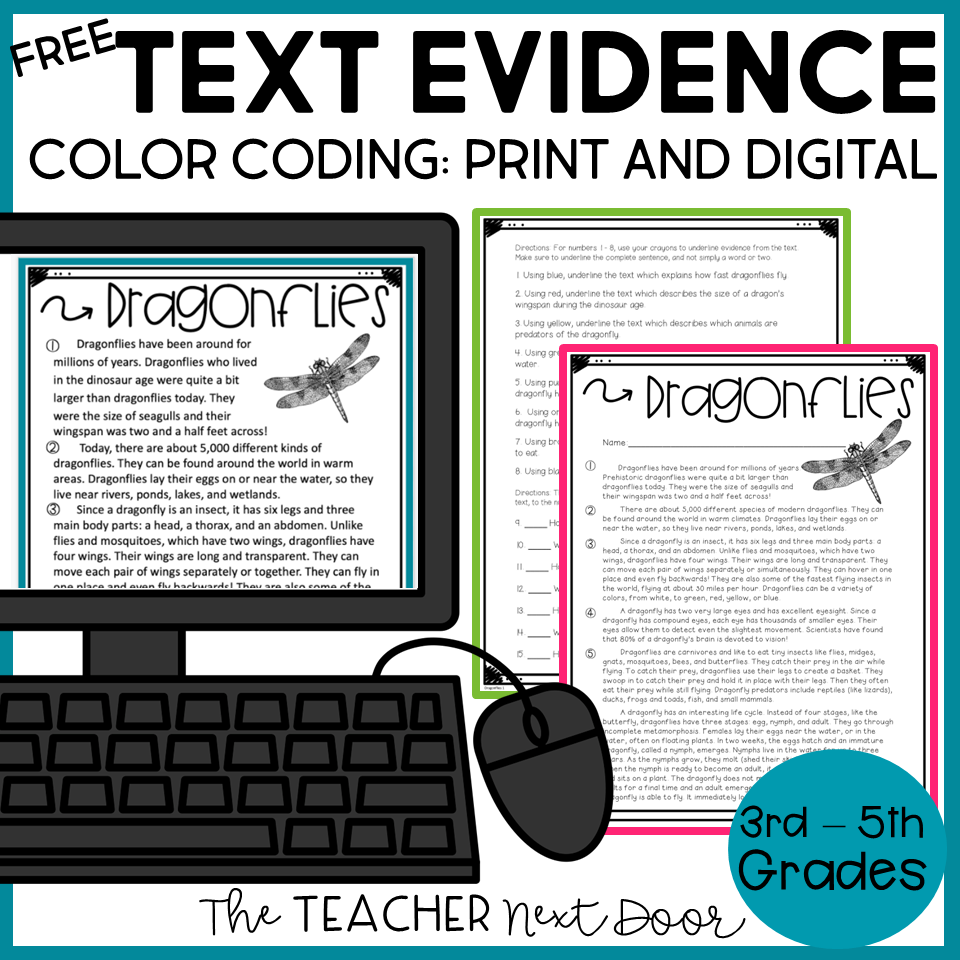 FREE Text Evidence Color Coding Passage Print And Digital The Teacher Next Door