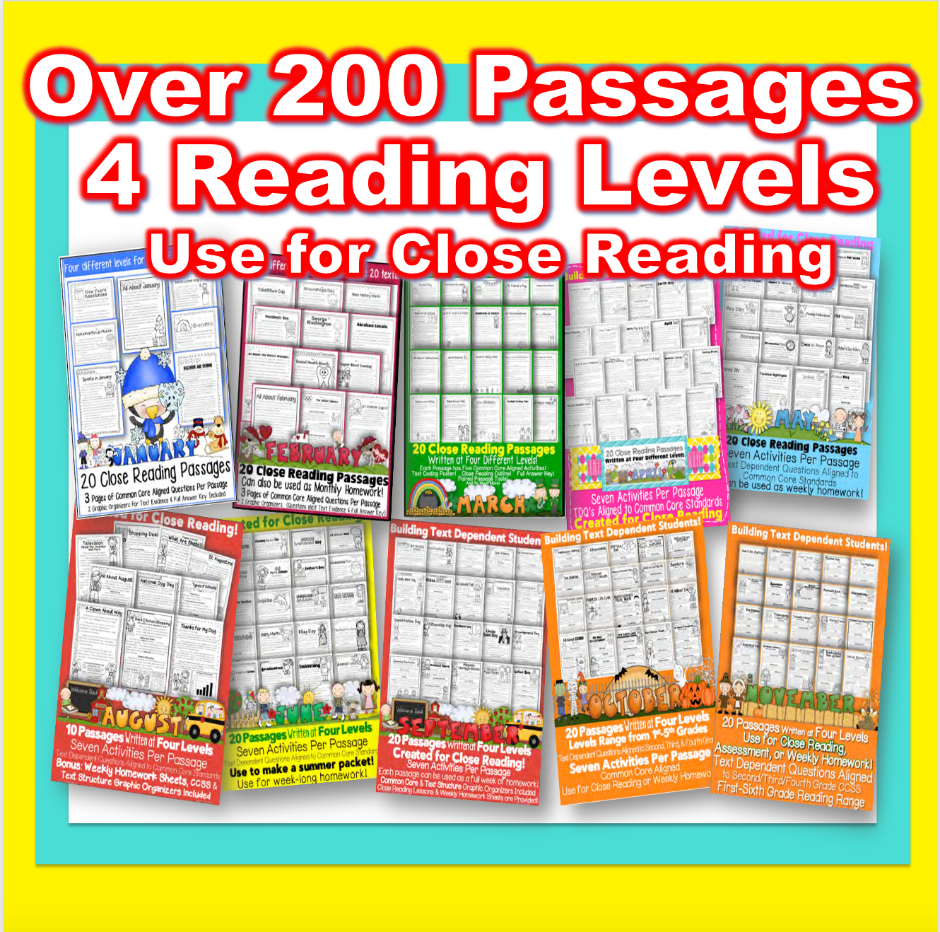 Full Year Close Reading Leveled Passages U0026 Activities Monthly Themes 2500 Pages Worksheets Library