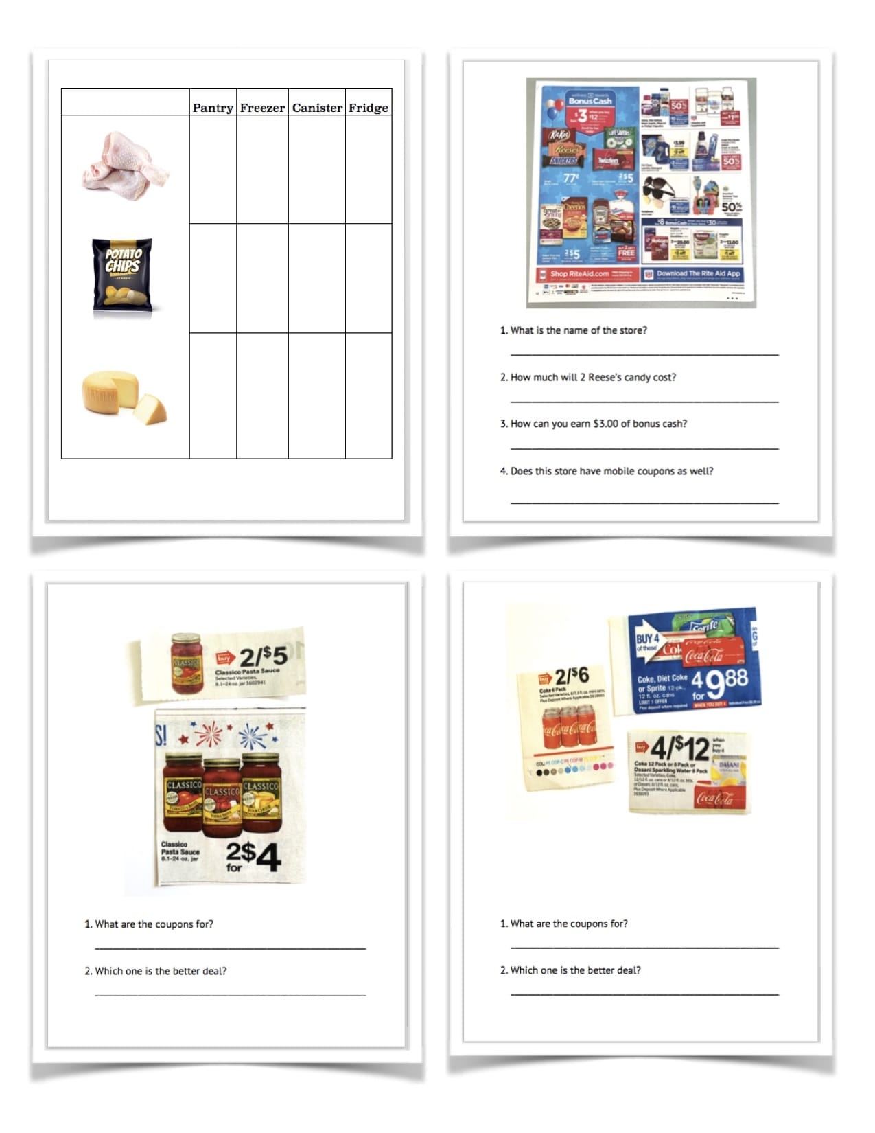 Functional Reading Activities Groceries