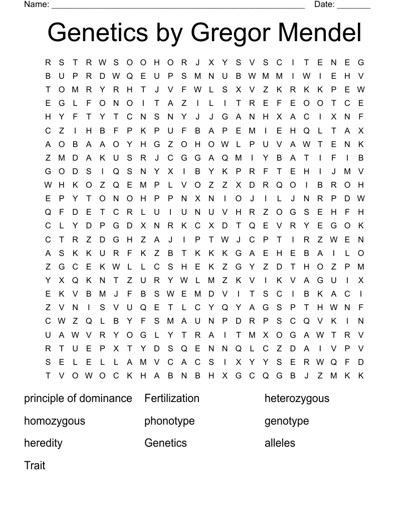 Genetics By Gregor Mendel Word Search WordMint