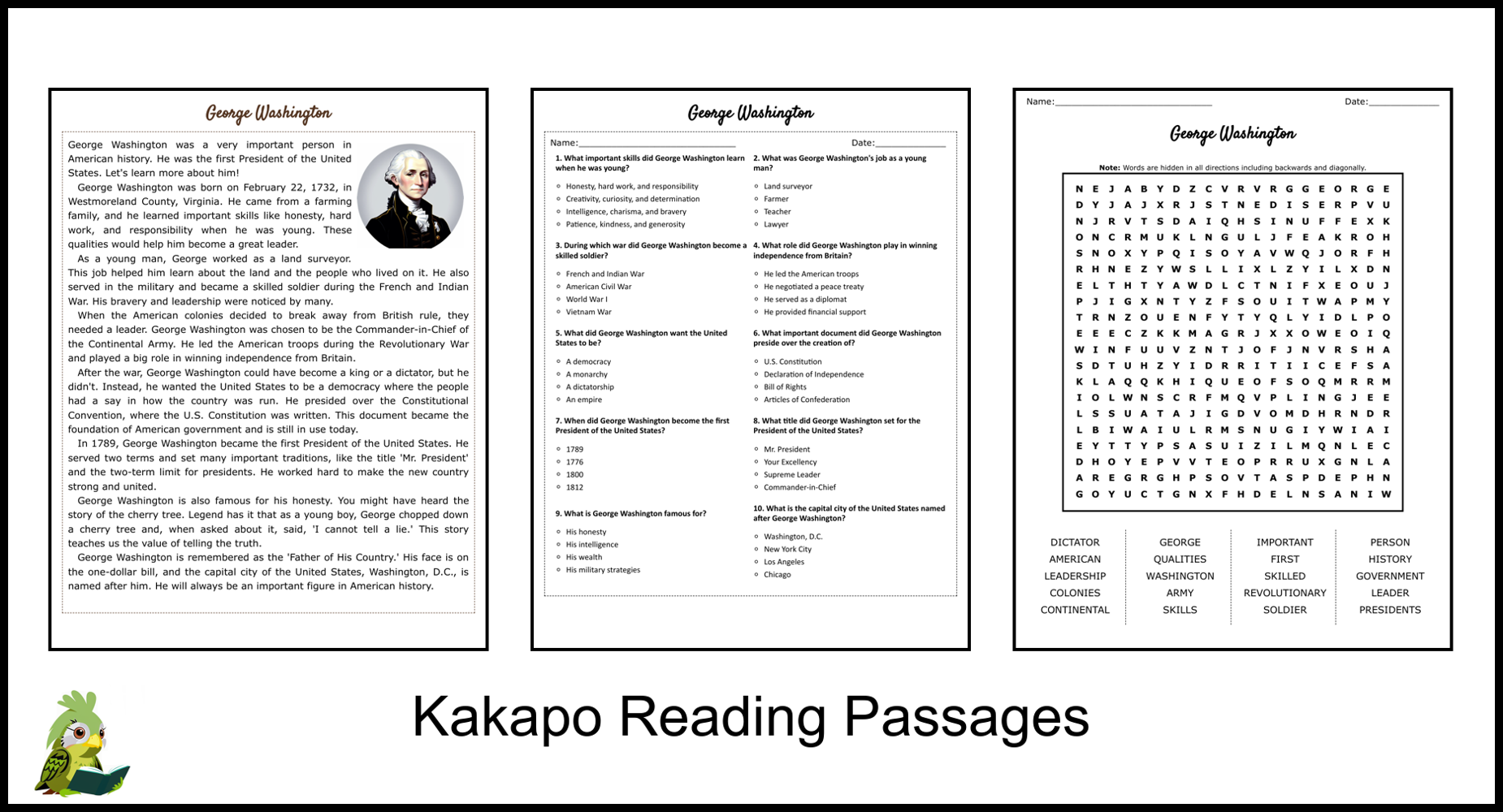 George Washington Reading Comprehension Worksheets Pdf