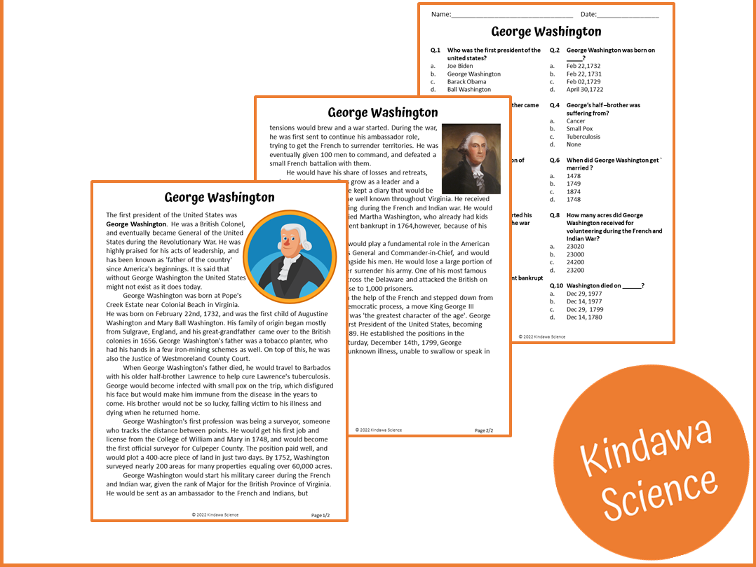 George Washington Reading Comprehension Passage And Questions PDF Teaching Resources