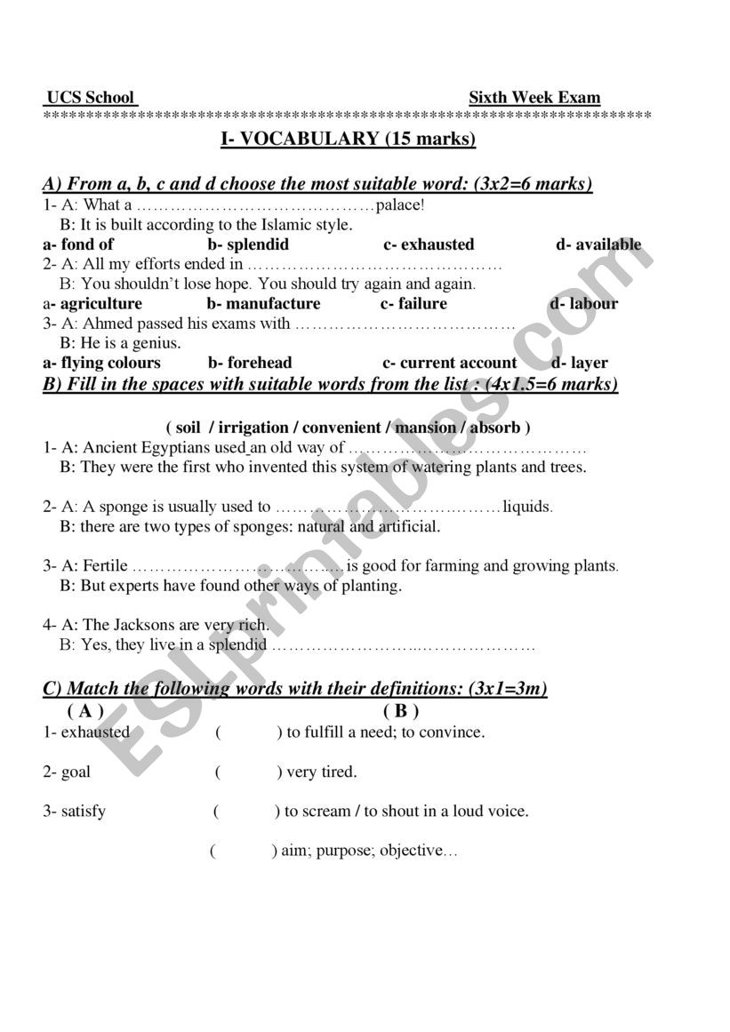 Grade 11 Reading Comprehension Structure Vocabulary ESL Worksheets Library