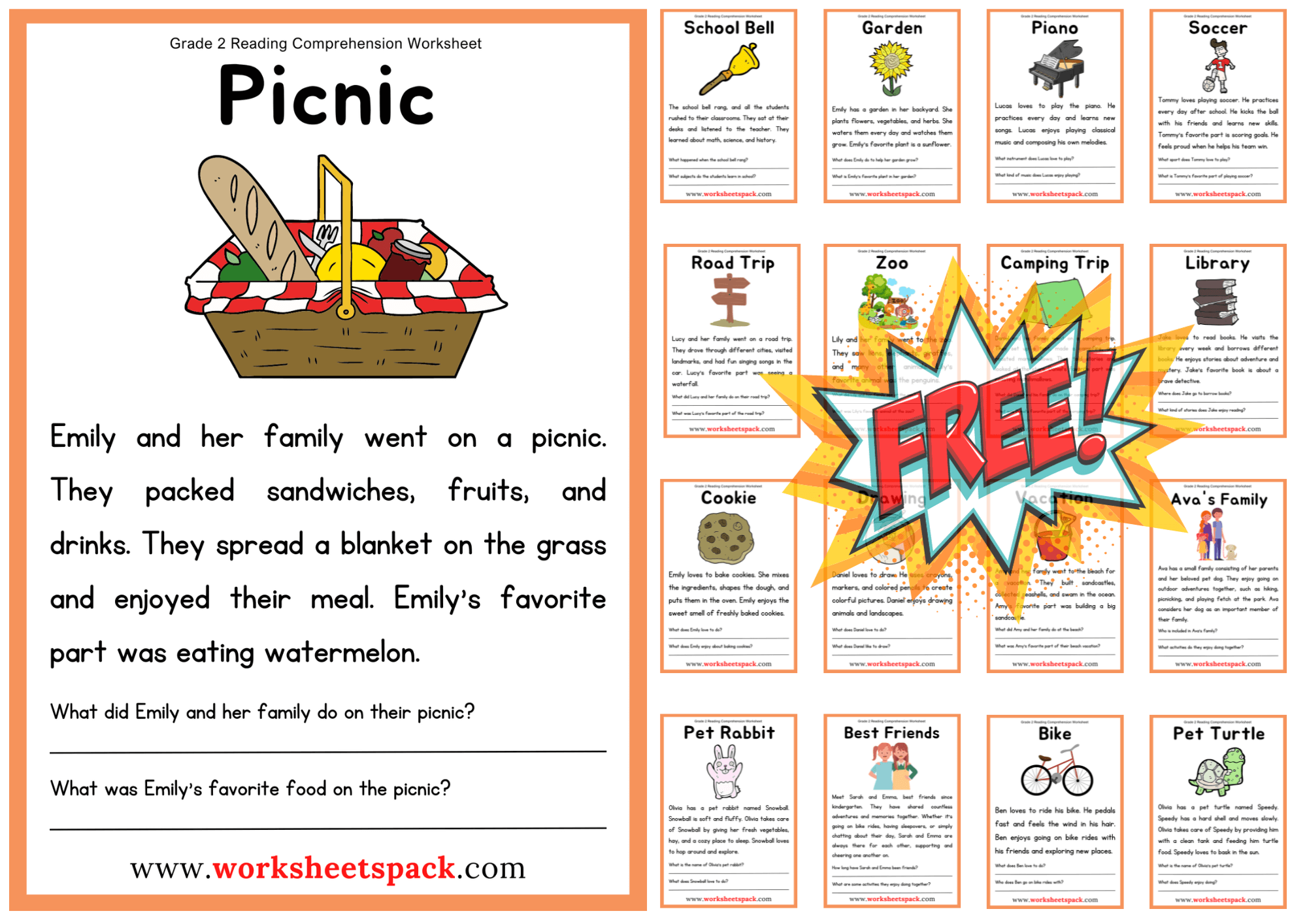 Reading Comprehension Free Worksheets 2nd Grade