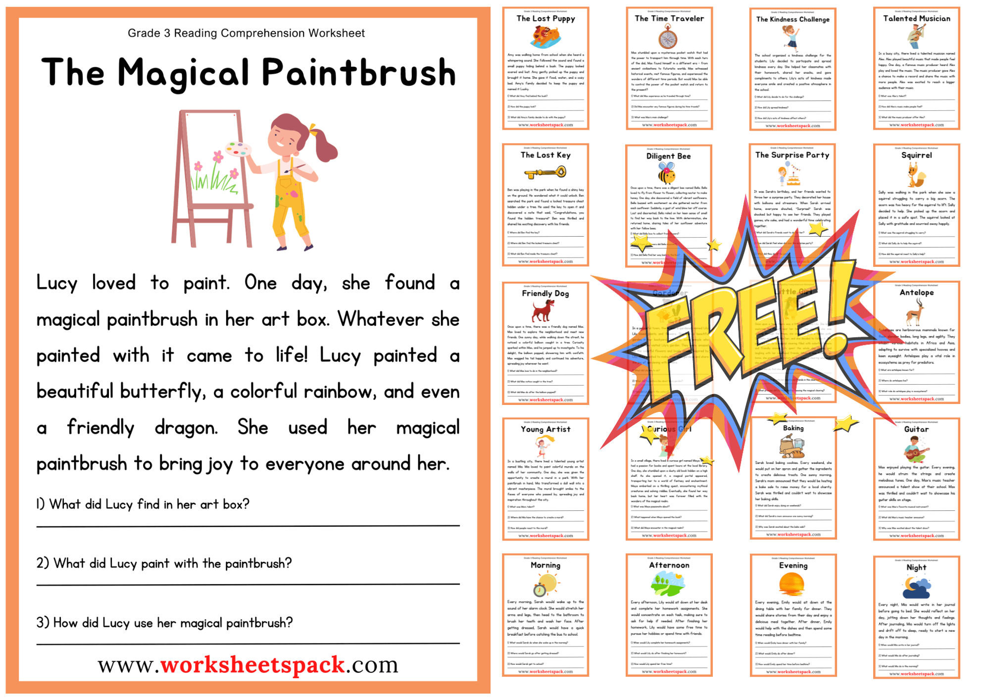 Reading Comprehension Free Worksheets 3rd Grade