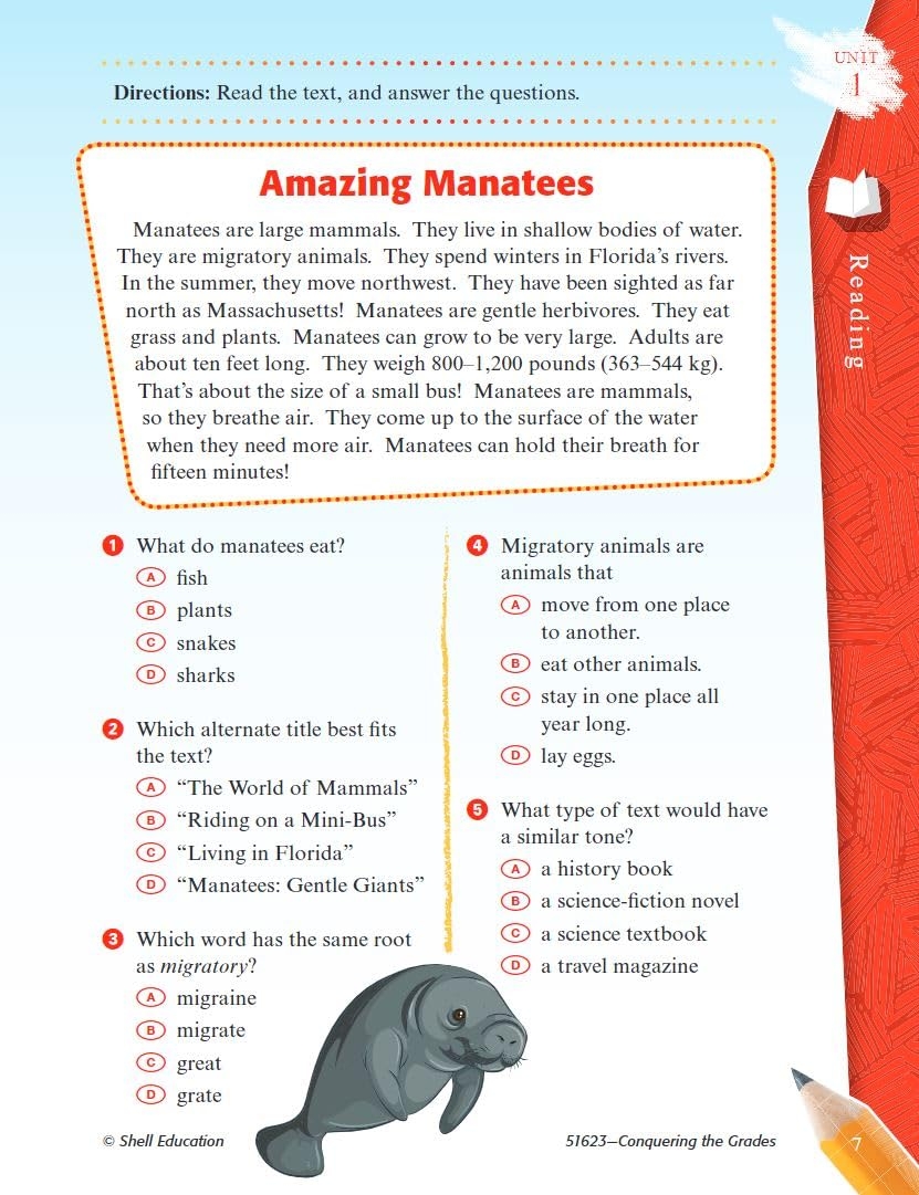 Manatee Reading Comprehension Worksheets