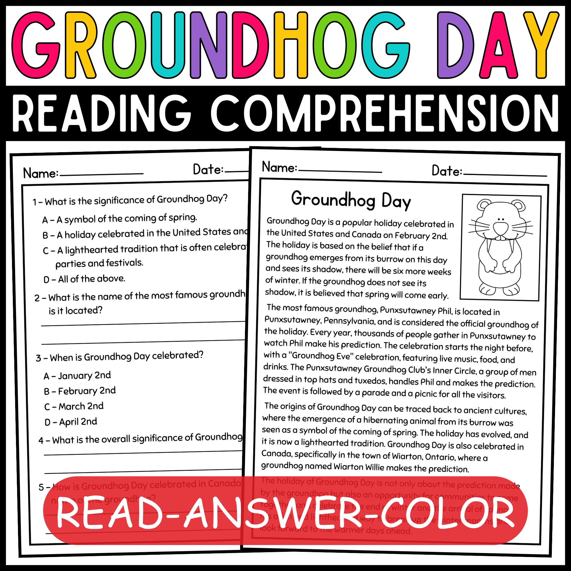 Groundhog Day Reading Comprehension Passage And Questions 