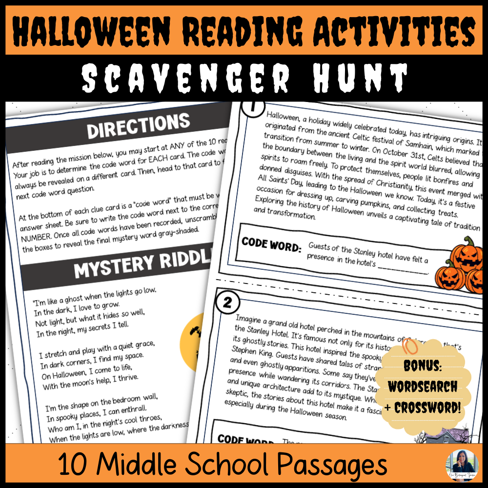 Halloween Reading Comprehension Activities For 6th 7th U0026 8th 