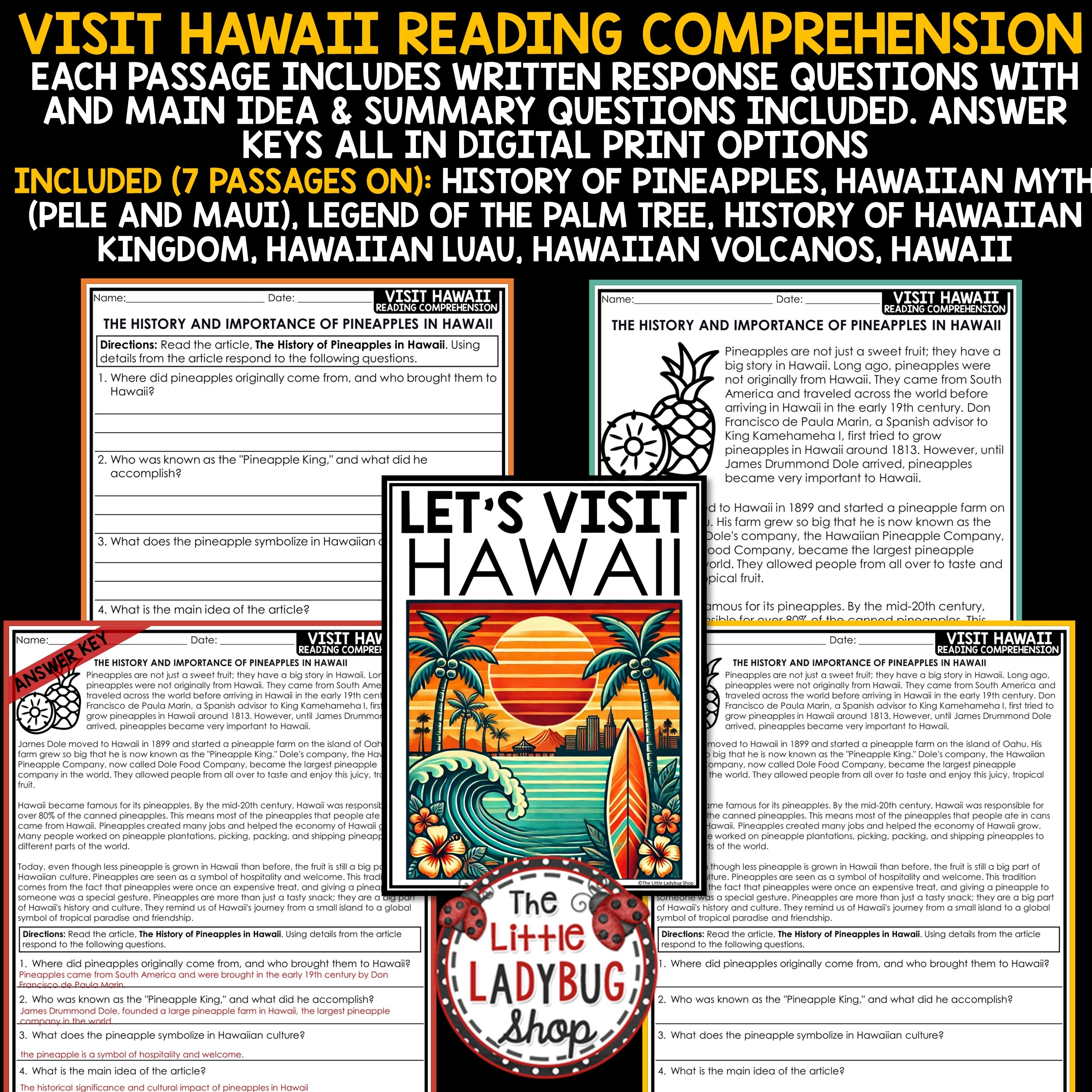 Hawaii Text Dependent Reading Comprehension Passages The Little Ladybug Shop