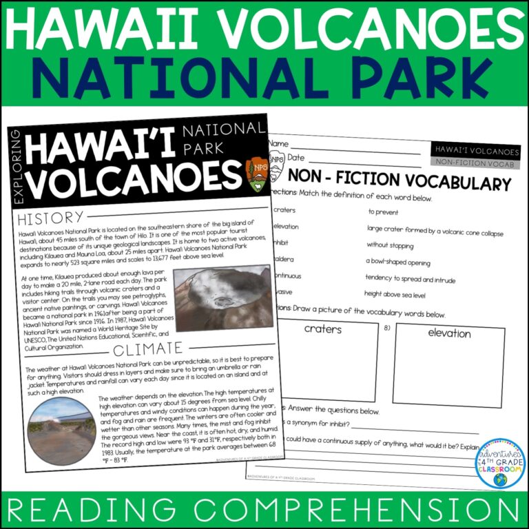 Hawaii Volcanoes National Park Reading Comprehension Adventures Of A 4th Grade Classroom