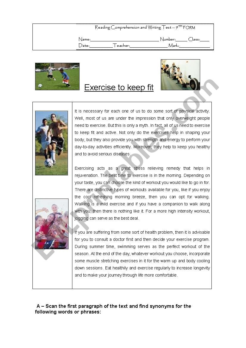 Health Reading Comprehension Worksheets