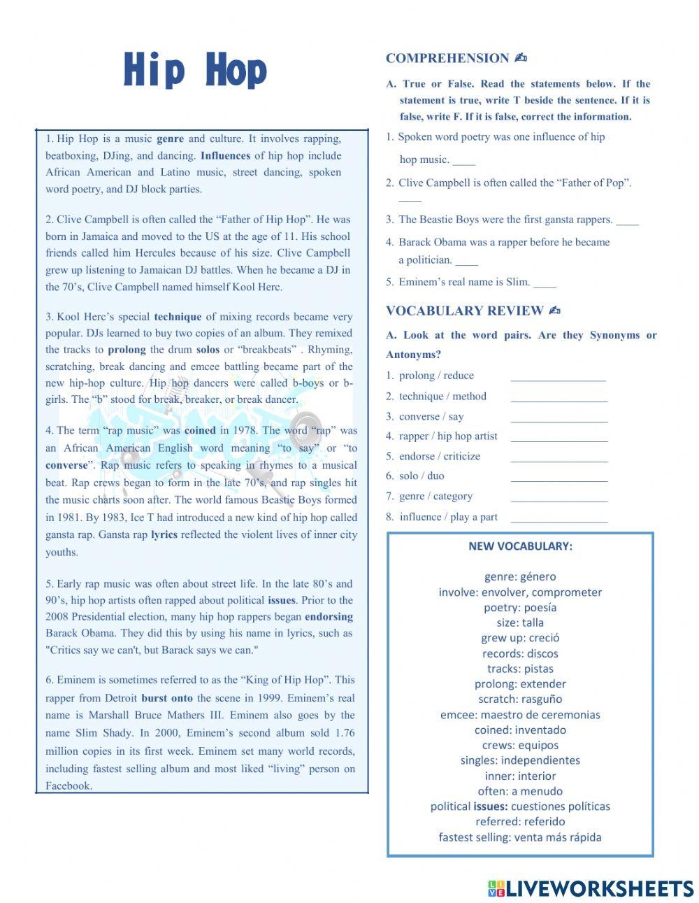  History Of Hip Hop Music Worksheets Library