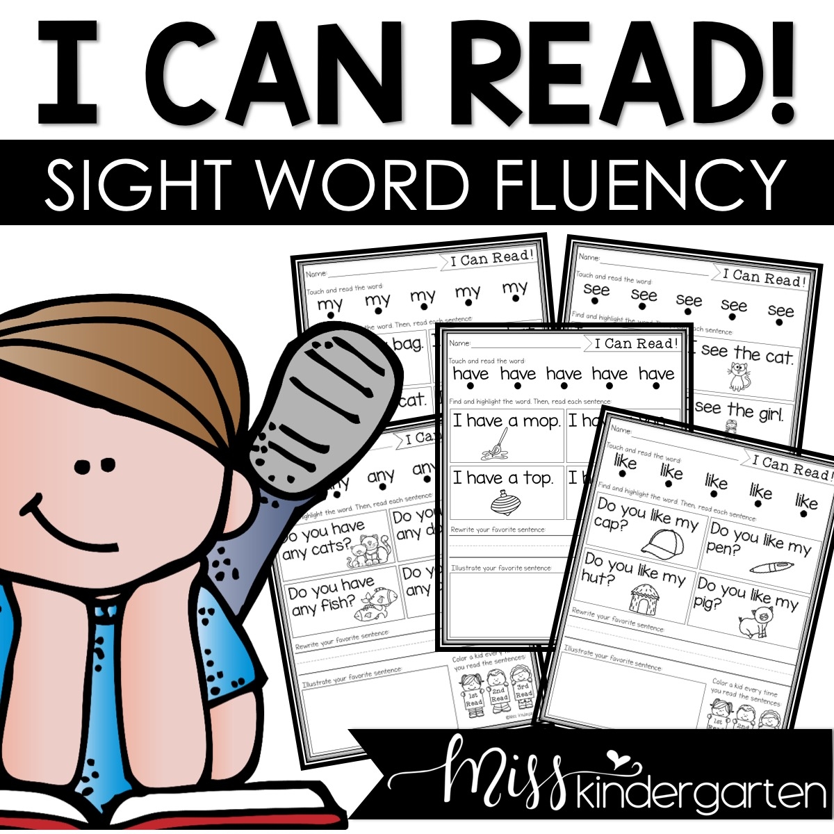 I Can Read Sight Word Fluency Kindergarten Worksheets Miss 