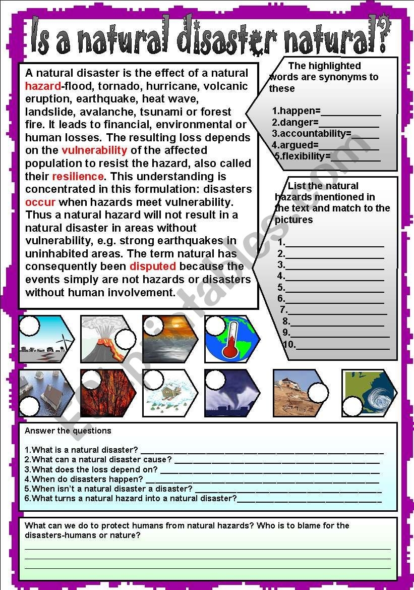 Is A Natural Disaster Natural ESL Worksheet By LILIAAMALIA