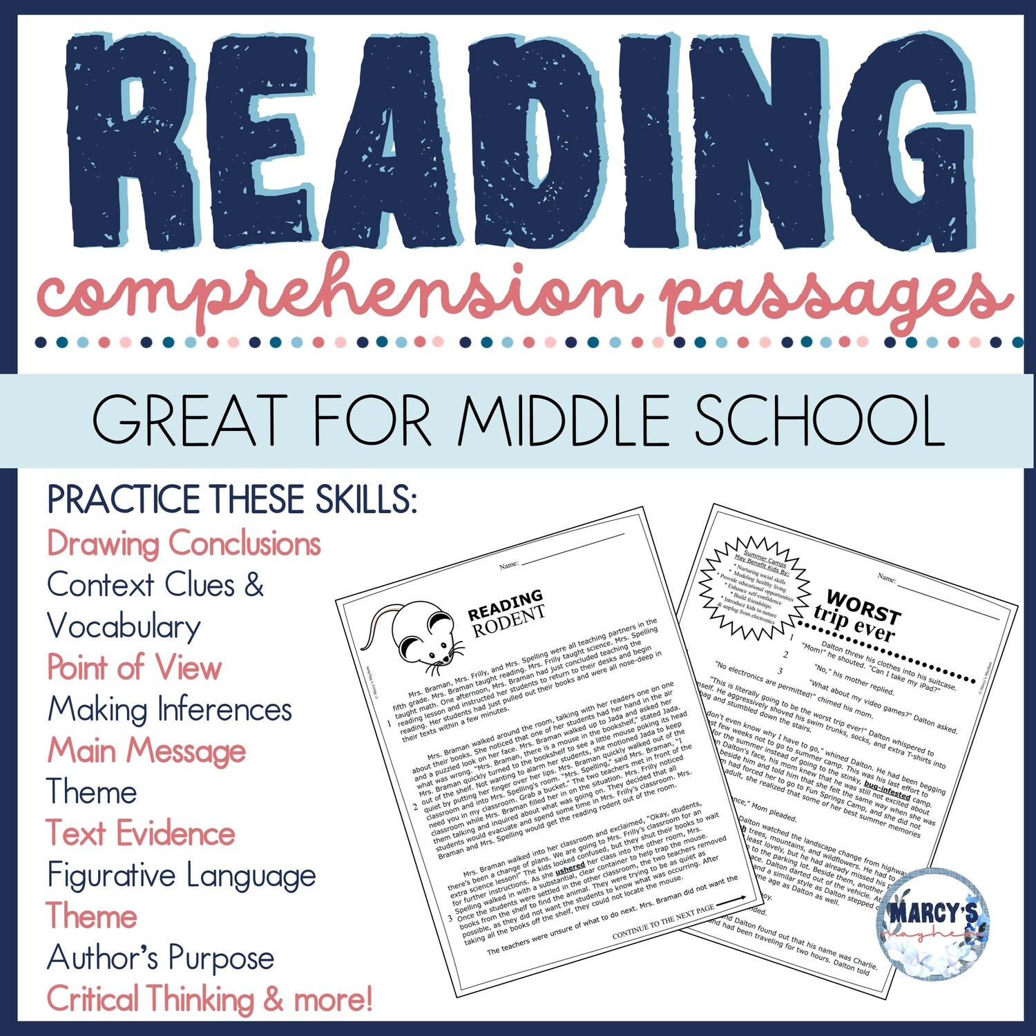 Middle School Reading Comprehension Worksheets