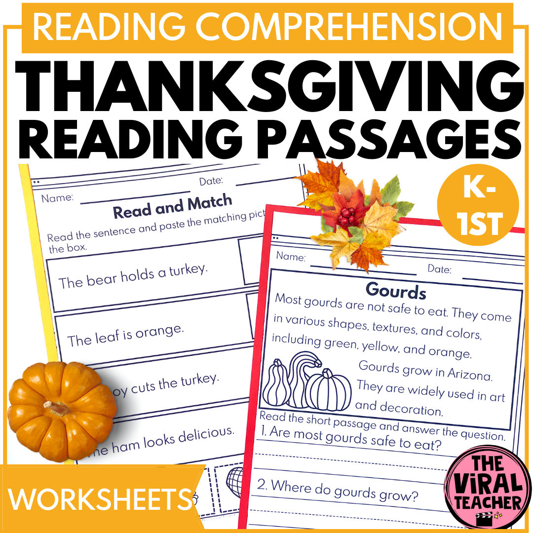 Kindergarten Thanksgiving Reading Passages Comprehension Questions Activities Made By Teachers