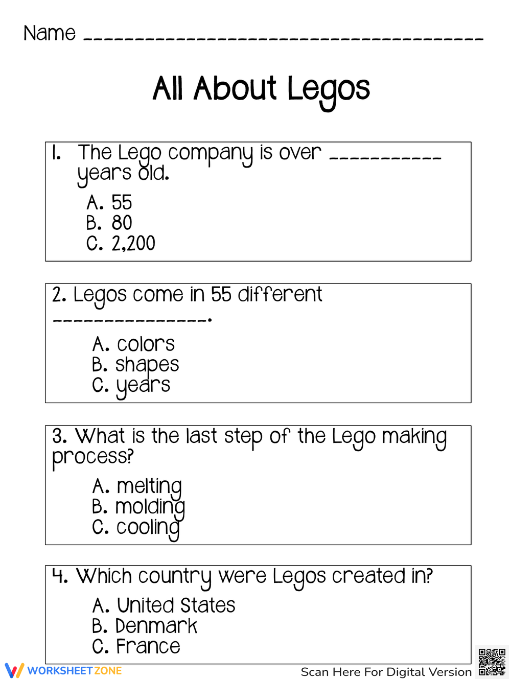 Lego Reading Comprehension Worksheets