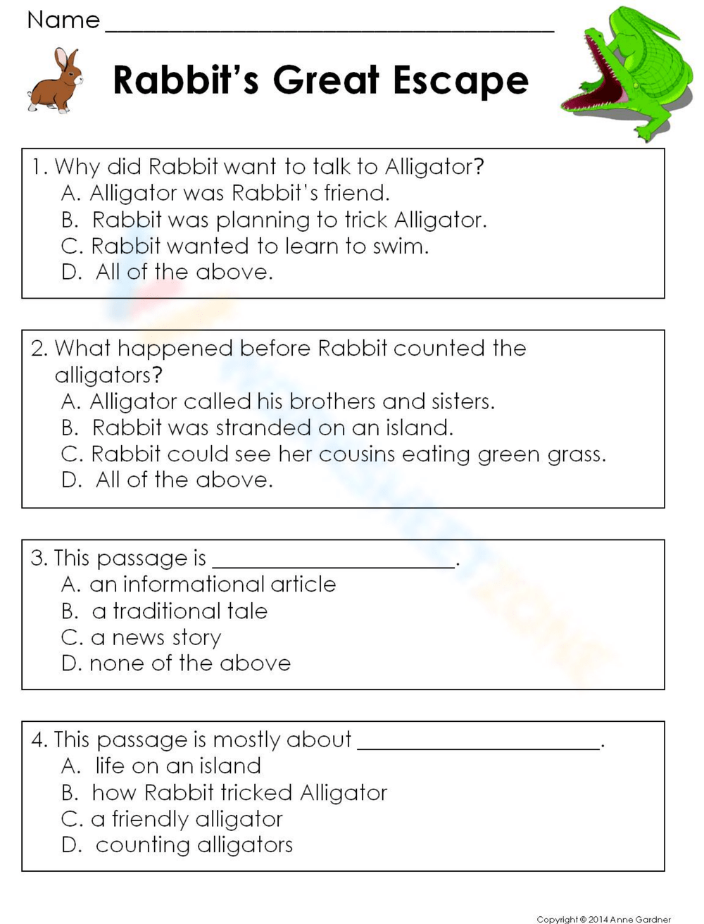 Level L Reading Comprehension Worksheets