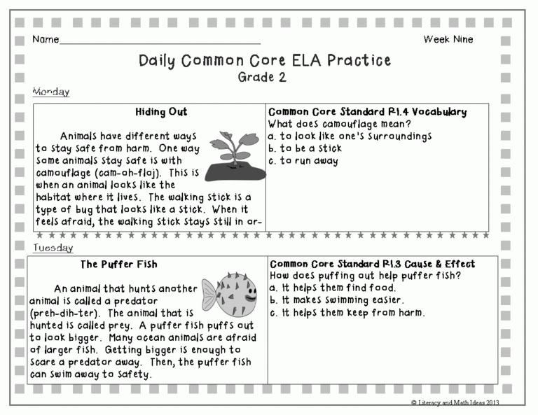 Literacy U0026 Math Ideas Common Core Second Grade Reading