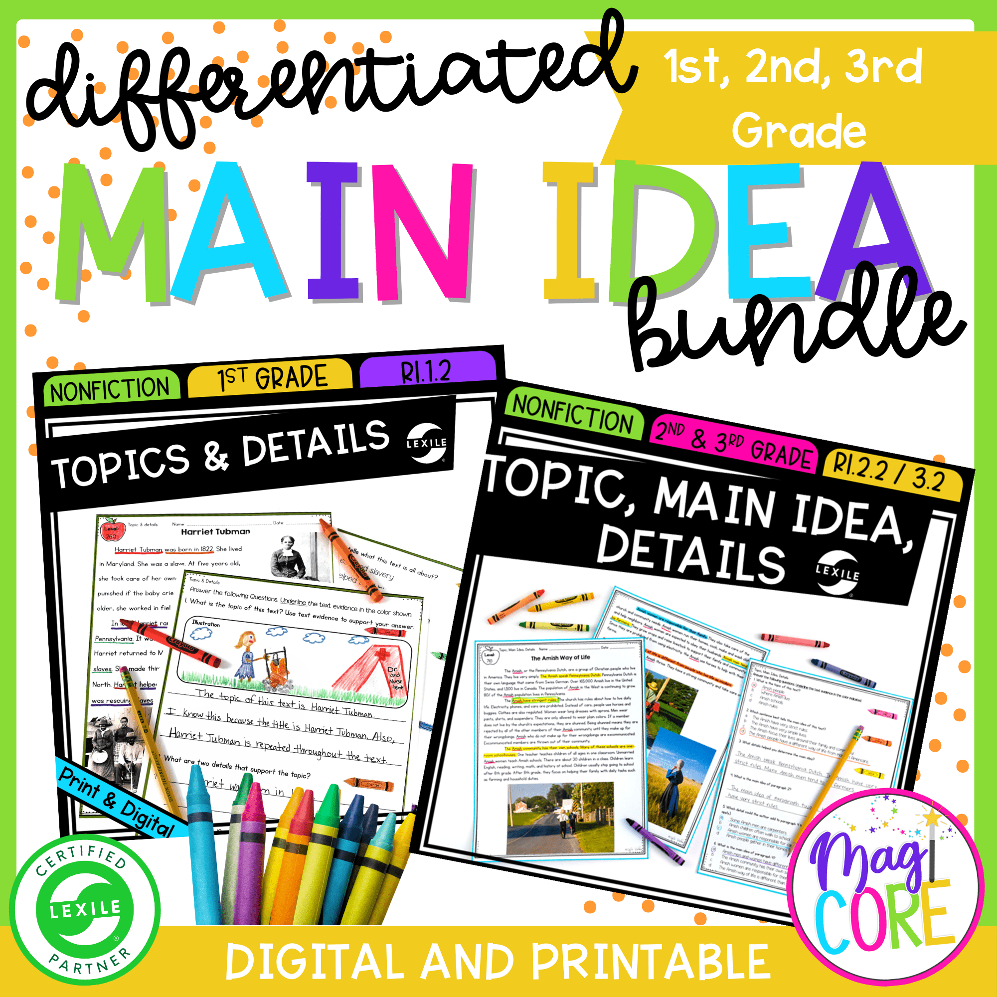 Main Idea Details Reading Comprehension Differentiated Bundle MagiCore