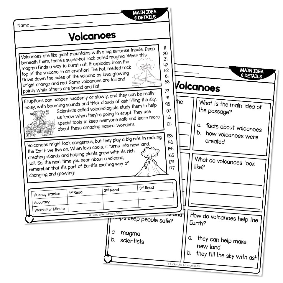 Main Idea Reading Passage Volcanoes At Lucky Little Learners