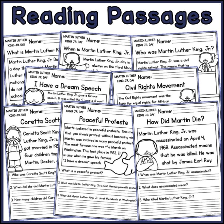 Martin Luther King Jr Day Holidays Reading Comprehension Passages