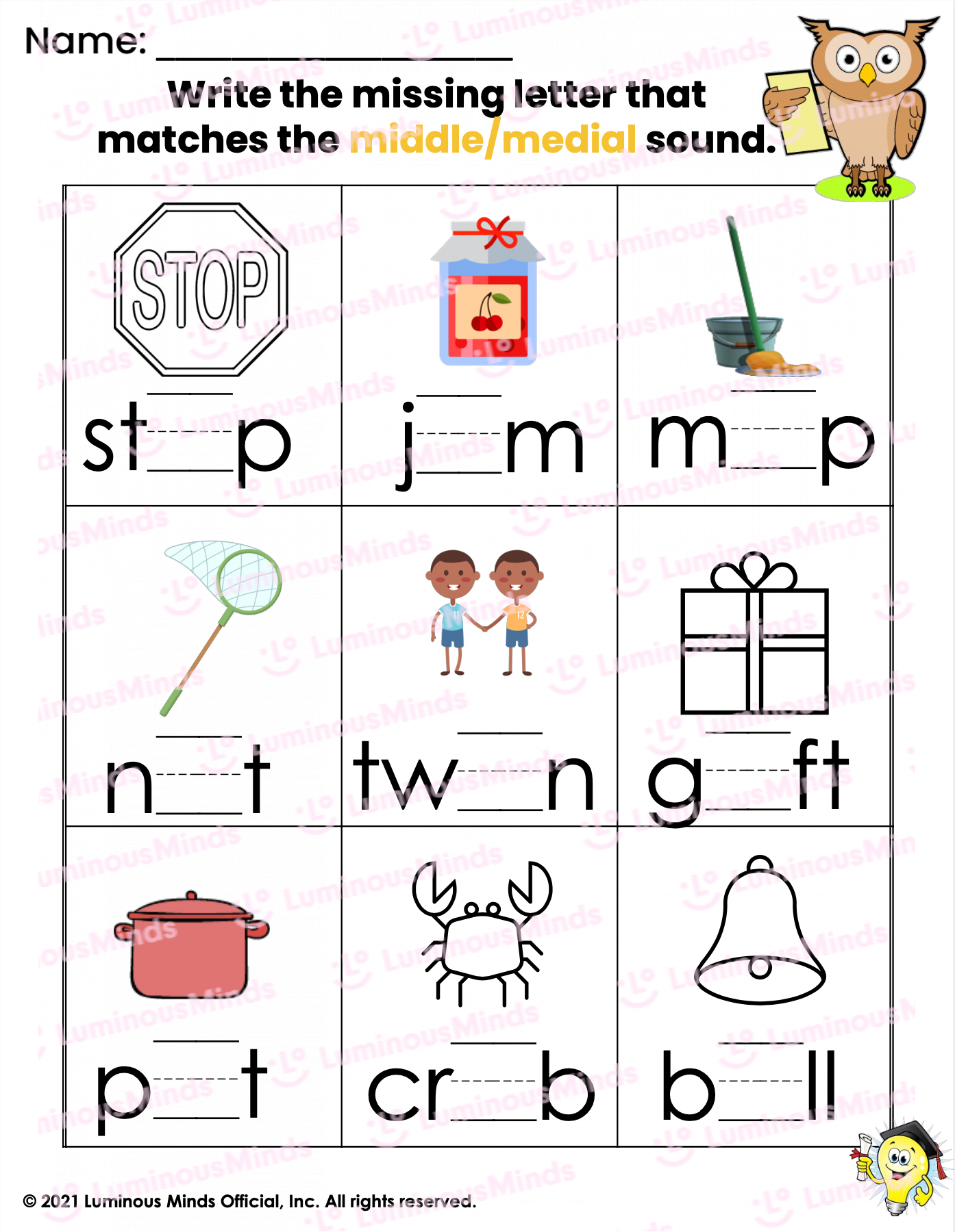 Middle Medial Sound Worksheet 1