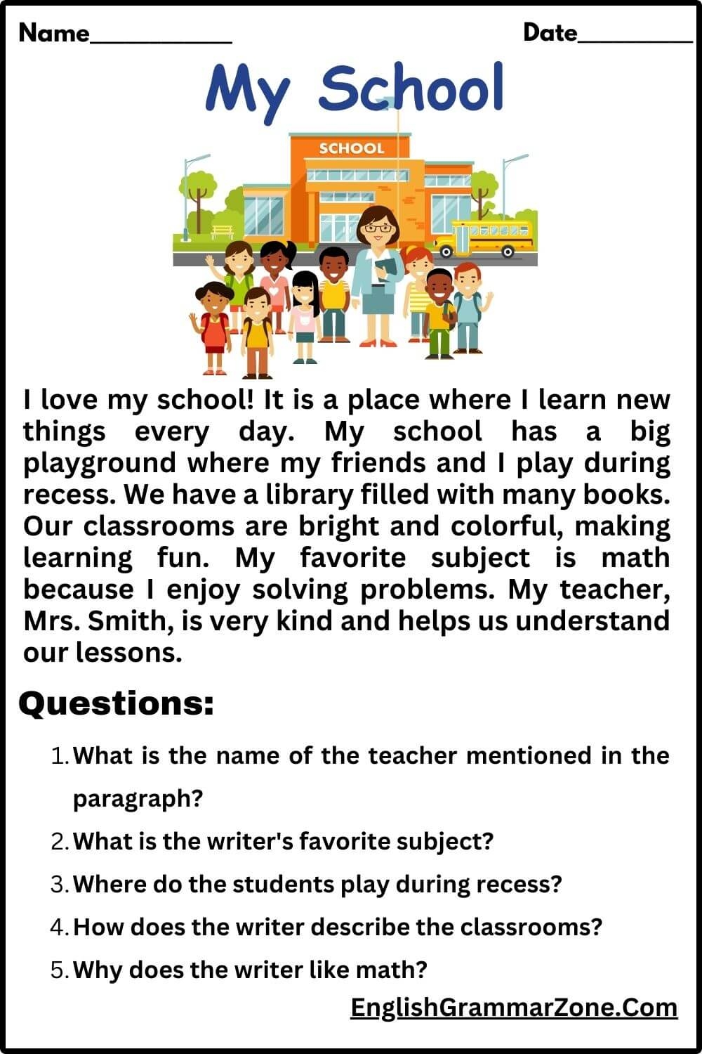 Reading Writing Comprehension Worksheets