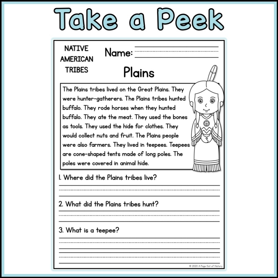 Native American Tribes Social Studies Reading Comprehension Passages K 2 Made By Teachers