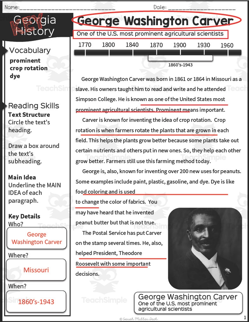 Nonfiction Reading Packet George Washington Carver By Teach Simple