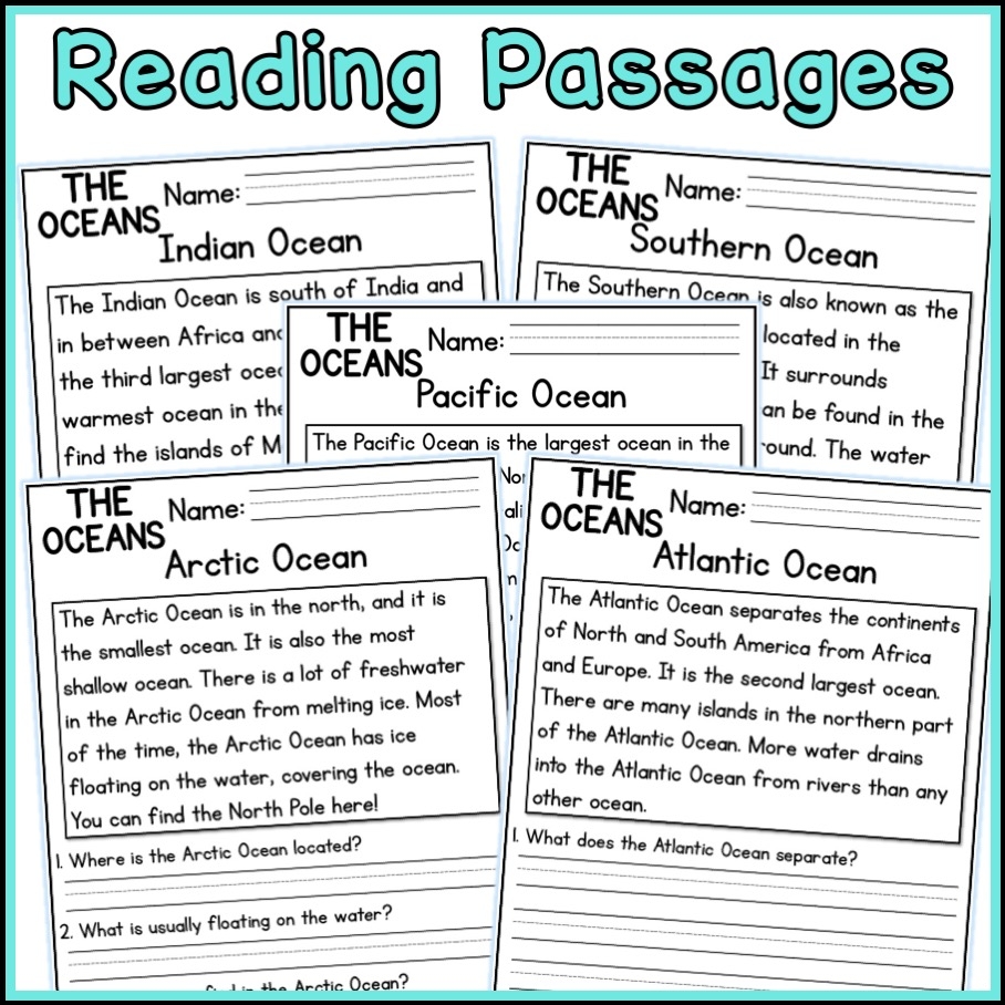 Ocean Reading Comprehension Worksheets