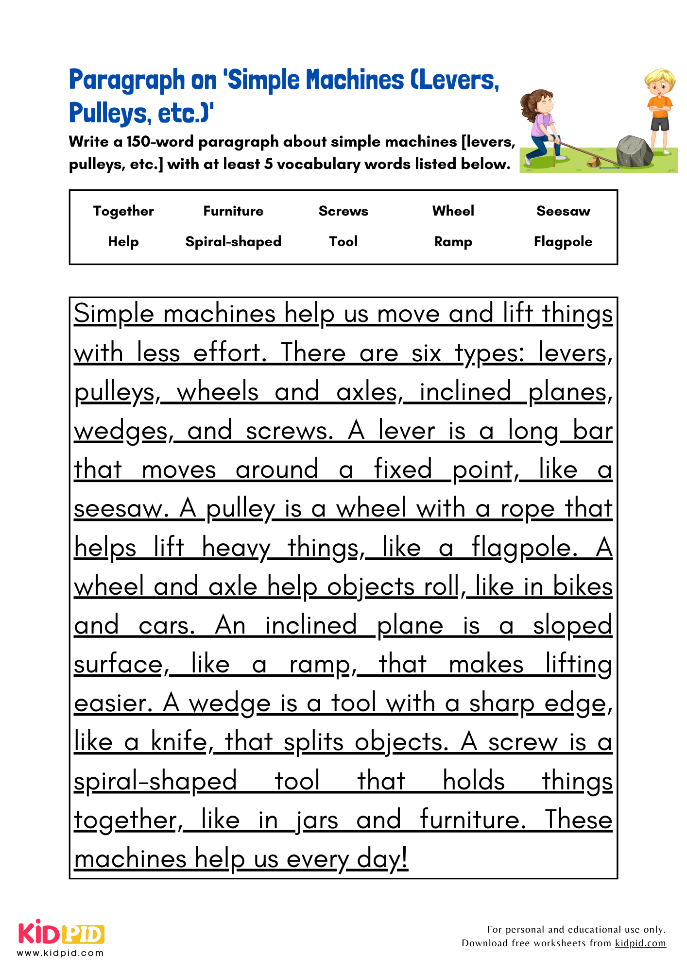 Paragraph On Simple Machines Levers Pulleys Etc Kidpid
